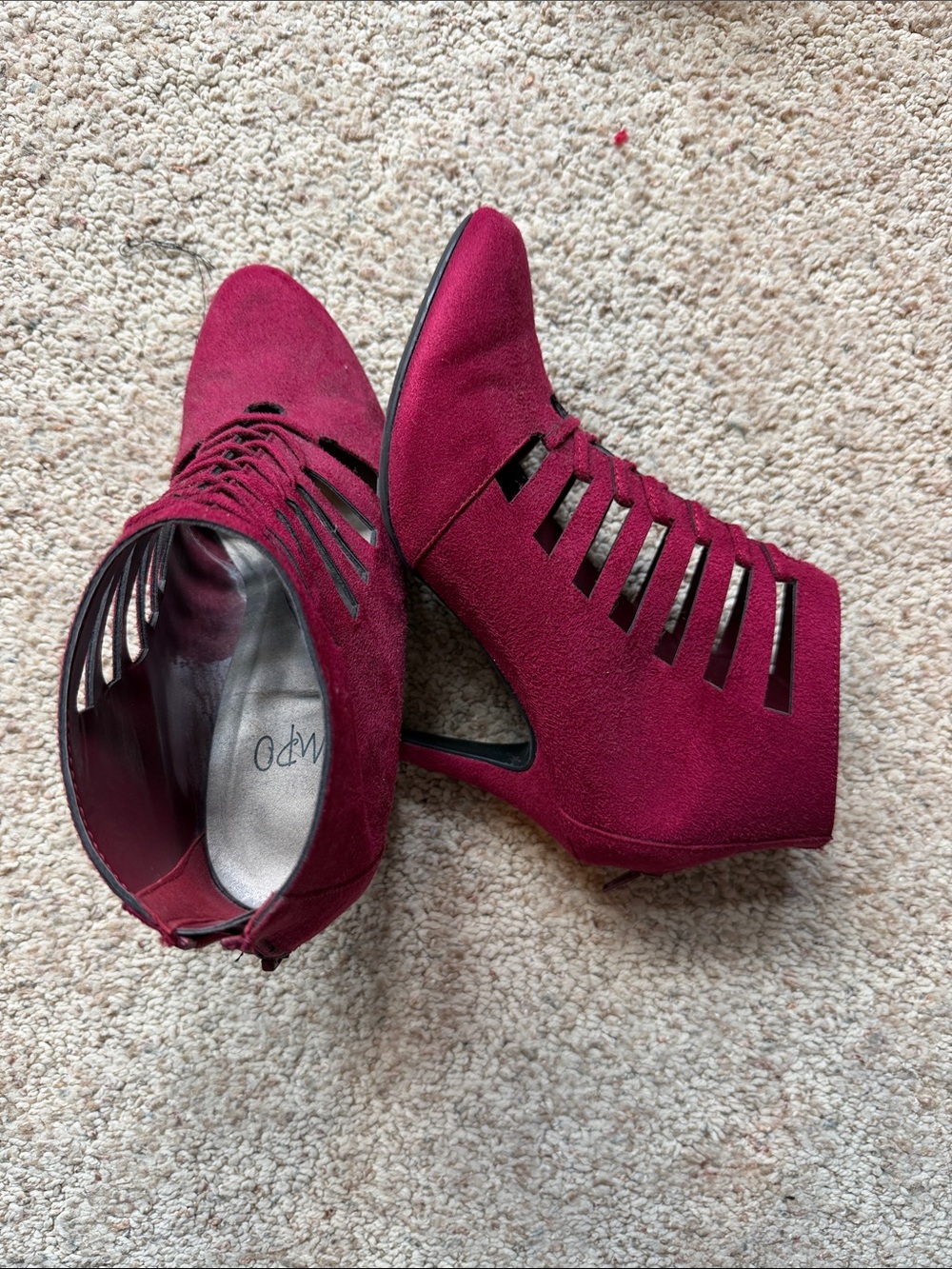 Impo Wine Suede Cutout High Heel Ankle Boots